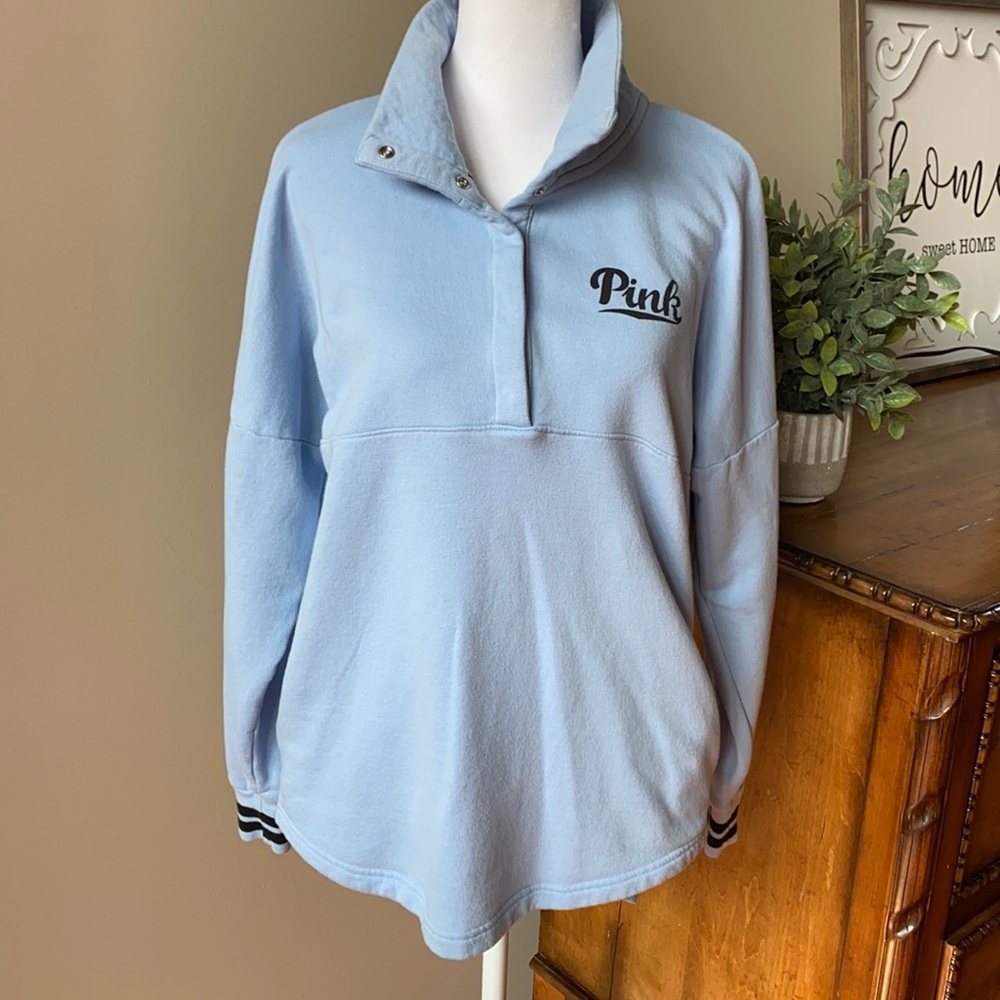 Pink+Varsity Style Pullover+Light Blue+Sz XS